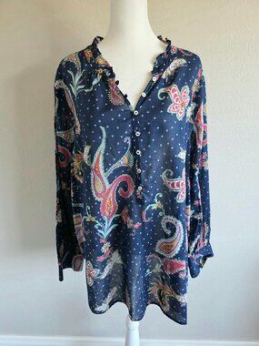 Talbots Blouse Top Size 2X Lightweight Cotton Artsy Colorful Paisley Faux Button